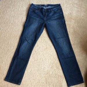 Loft Modern Straight Jeans in a darker wash.